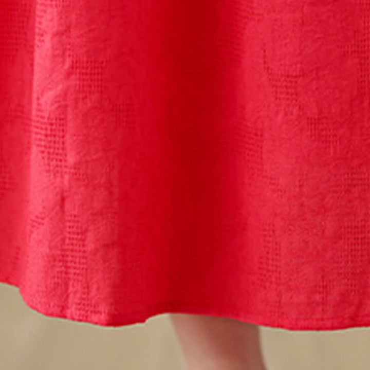 Robe mi-longue en coton et lin à manches longues et poches, motif jacquard uni et irrégulier, motif fleurs et Buddha Stones - image 14