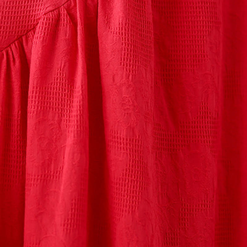 Robe mi-longue en coton et lin à manches longues et poches, motif jacquard uni et irrégulier, motif fleurs et Buddha Stones - image 11