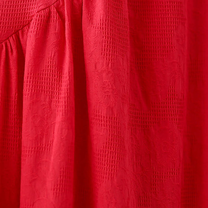 Robe mi-longue en coton et lin à manches longues et poches, motif jacquard uni et irrégulier, motif fleurs et Buddha Stones - image 11