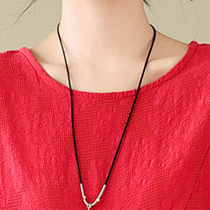 Robe mi-longue en coton et lin à manches longues et poches, motif jacquard uni et irrégulier, motif fleurs et Buddha Stones - image 10