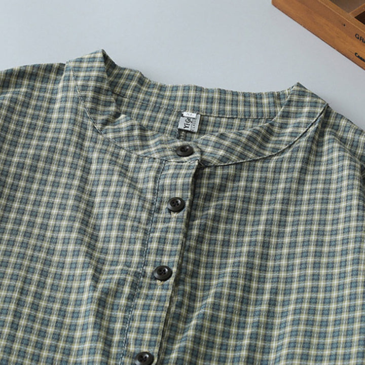Robe mi-longue décontractée en coton à manches longues et boutons style lanterne avec motif Buddha Stones - image 3
