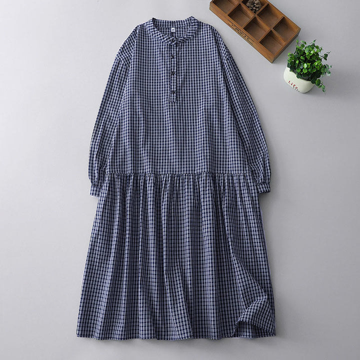 Robe mi-longue décontractée en coton à manches longues et boutons style lanterne avec motif Buddha Stones - Bleu foncé - US14，UK/AU18，EU46 (2XL) - image 12