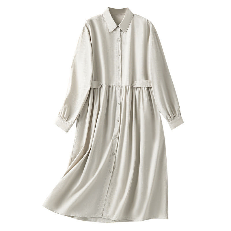 Robe midi Buddha Stones à carreaux, plissée et boutonnée, en coton, à manches longues et avec poches - image 16