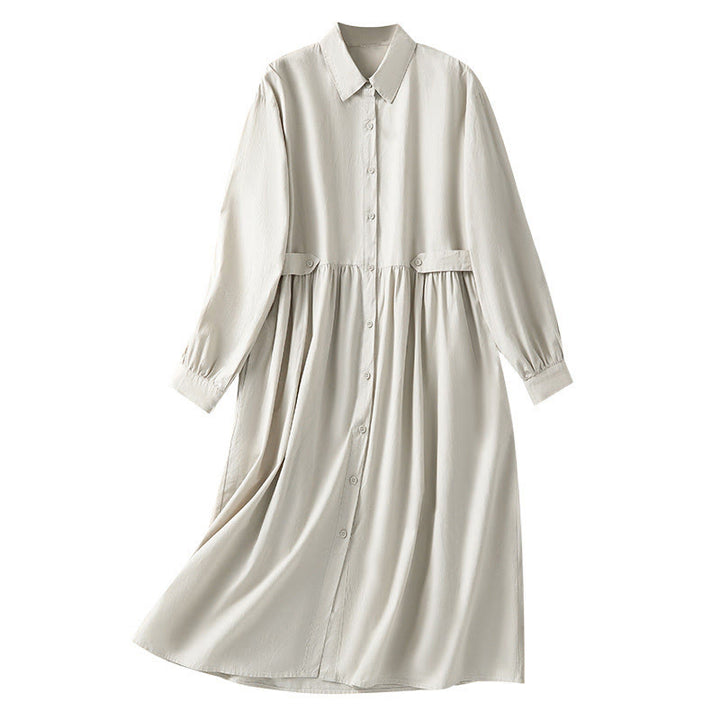 Robe midi Buddha Stones à carreaux, plissée et boutonnée, en coton, à manches longues et avec poches - image 16