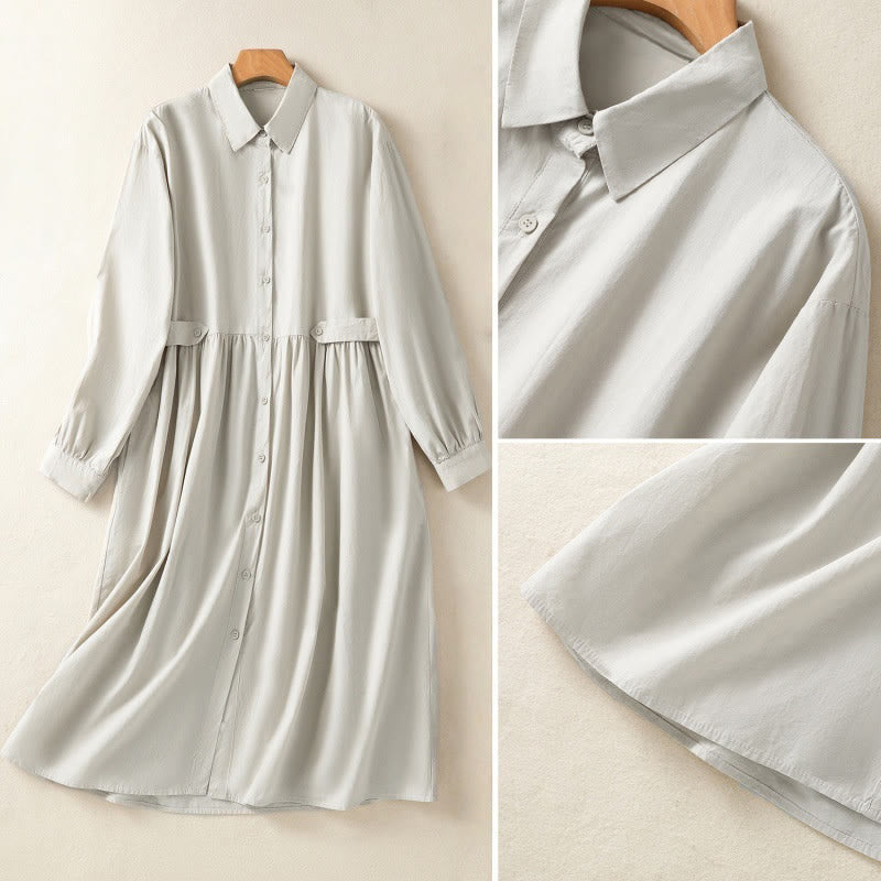 Robe midi Buddha Stones à carreaux, plissée et boutonnée, en coton, à manches longues et avec poches - image 15
