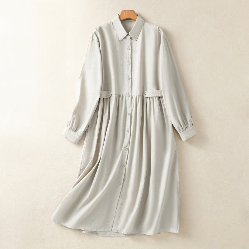 Robe midi Buddha Stones à carreaux, plissée et boutonnée, en coton, à manches longues et avec poches - Beige - US8-10，UK/AU12-14，EU40-42 (2XL) - image 1