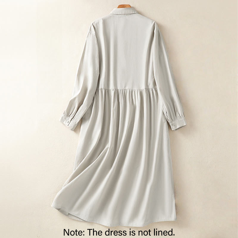 Robe midi Buddha Stones à carreaux, plissée et boutonnée, en coton, à manches longues et avec poches - image 2