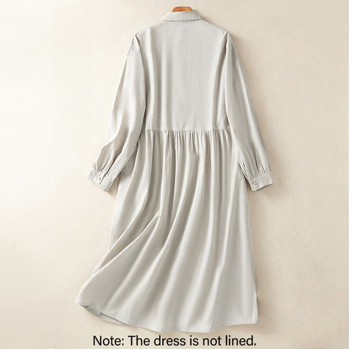 Robe midi Buddha Stones à carreaux, plissée et boutonnée, en coton, à manches longues et avec poches - image 2