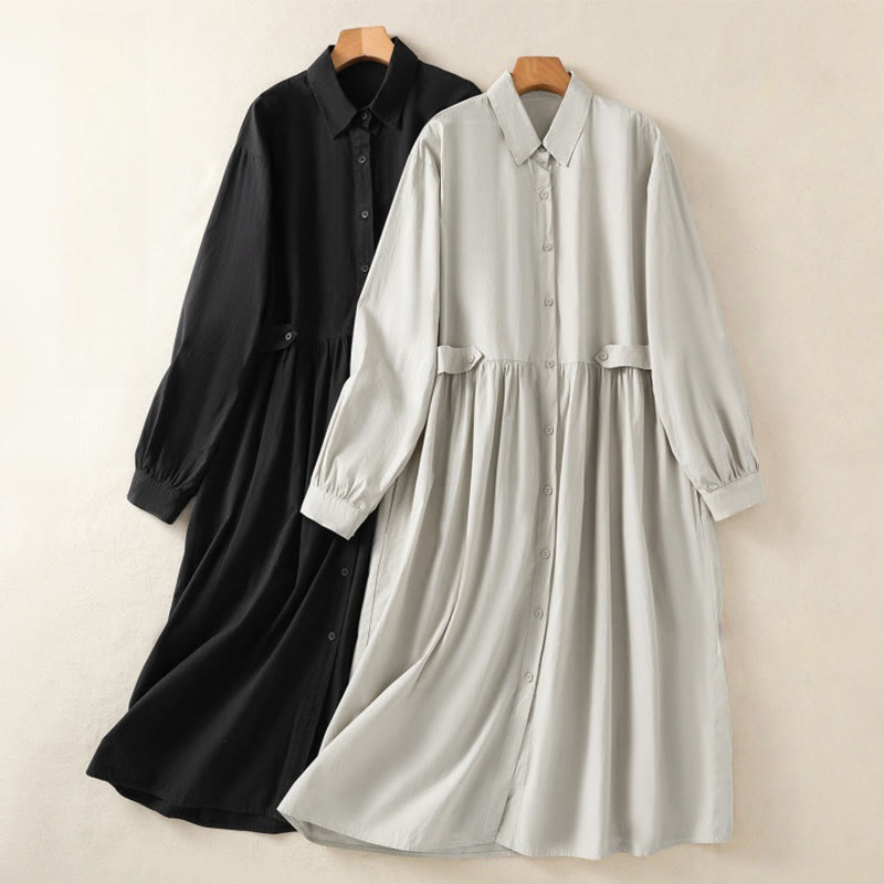 Robe midi Buddha Stones à carreaux, plissée et boutonnée, en coton, à manches longues et avec poches - image 26