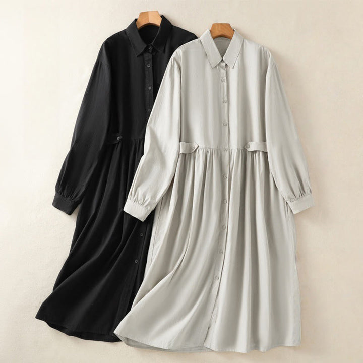 Robe midi Buddha Stones à carreaux, plissée et boutonnée, en coton, à manches longues et avec poches - image 26