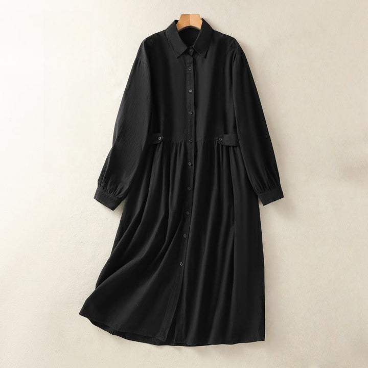 Robe midi Buddha Stones à carreaux, plissée et boutonnée, en coton, à manches longues et avec poches - Noir - US8-10，UK/AU12-14，EU40-42 (2XL) - image 17