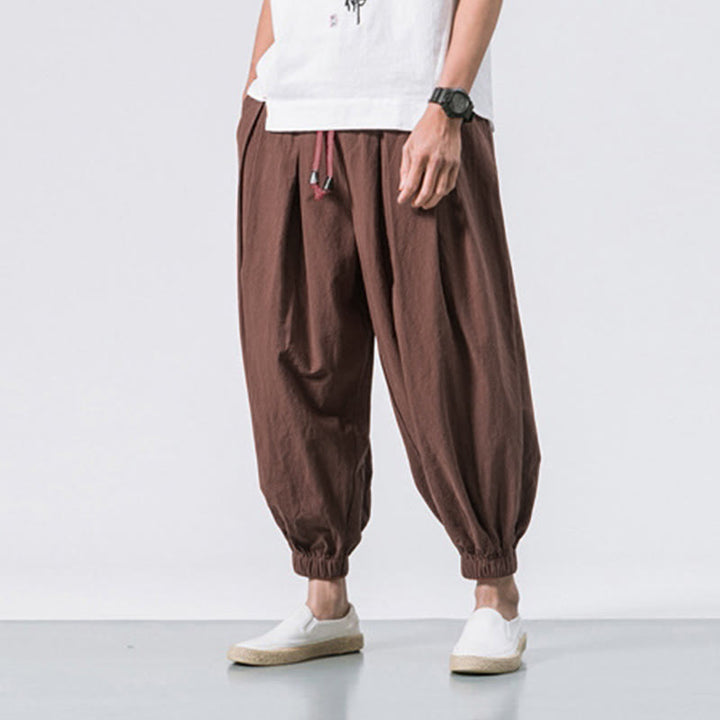 Pantalon décontracté en coton uni avec cordon de serrage et poches pour homme Buddha Stones - image 33