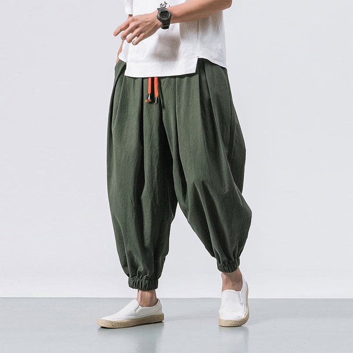 Pantalon décontracté en coton uni avec cordon de serrage et poches pour homme Buddha Stones - Olive - US/UK/AU46，EU56 (5XL) - image 15