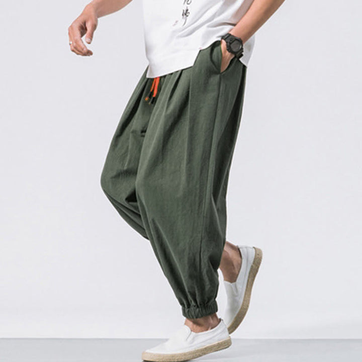 Pantalon décontracté en coton uni avec cordon de serrage et poches pour homme Buddha Stones - image 21