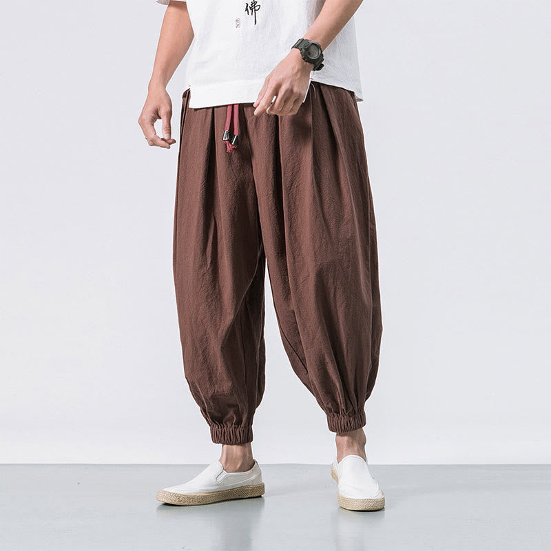 Pantalon décontracté en coton uni avec cordon de serrage et poches pour homme Buddha Stones - Chocolat - US/UK/AU46，EU56 (5XL) - image 27