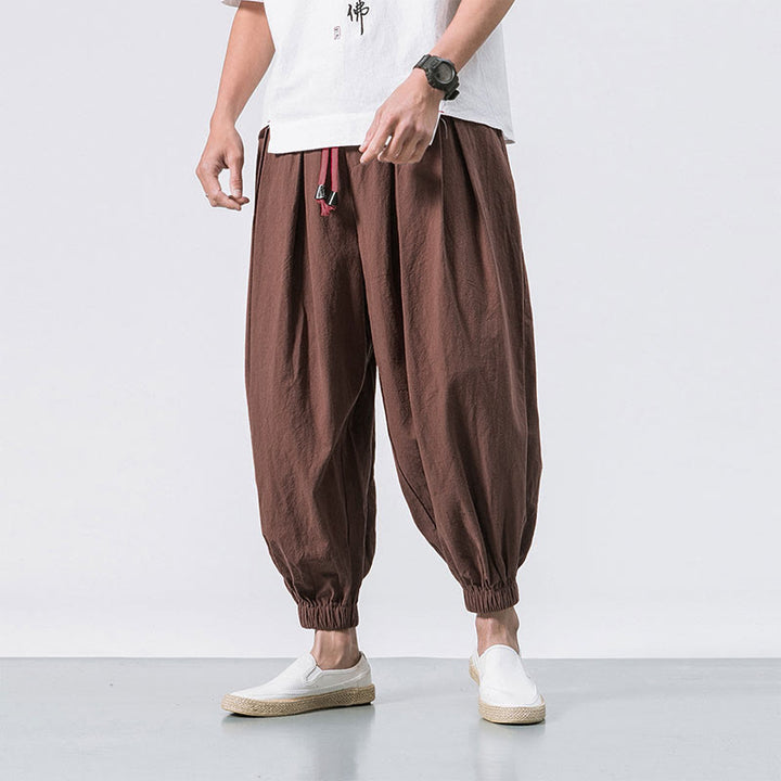 Pantalon décontracté en coton uni avec cordon de serrage et poches pour homme Buddha Stones - Chocolat - US/UK/AU46，EU56 (5XL) - image 27