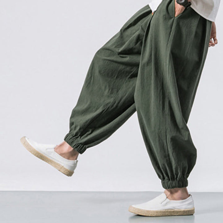 Pantalon décontracté en coton uni avec cordon de serrage et poches pour homme Buddha Stones - image 20