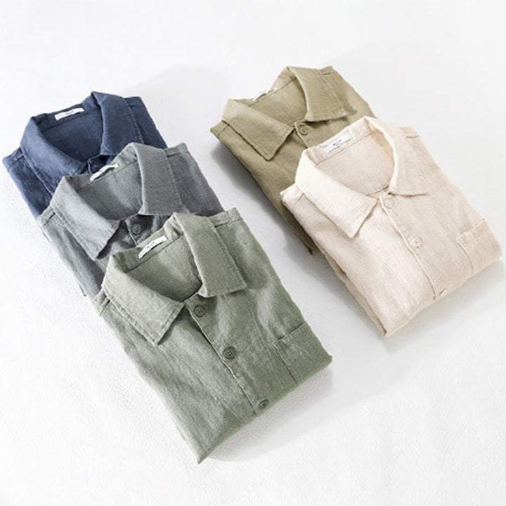 Chemise à manches longues en coton et lin avec poches pour homme, motif Buddha Stones Commute, à boutons unis - image 21