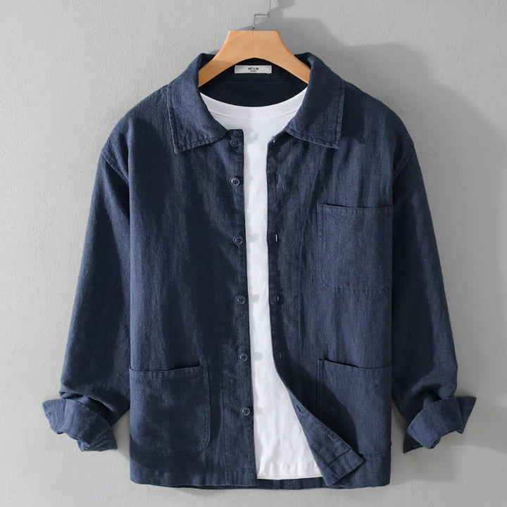 Chemise à manches longues en coton et lin avec poches pour homme, motif Buddha Stones Commute, à boutons unis - Bleu foncé - US/UK/AU42，EU52 (3XL) - image 12