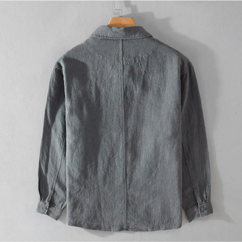 Chemise à manches longues en coton et lin avec poches pour homme, motif Buddha Stones Commute, à boutons unis - image 10