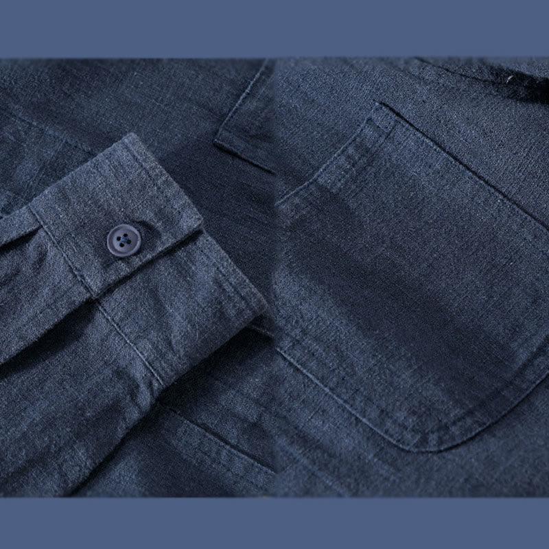 Chemise à manches longues en coton et lin avec poches pour homme, motif Buddha Stones Commute, à boutons unis - image 16