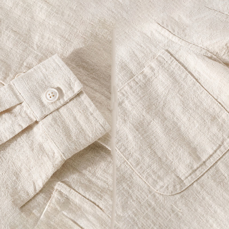 Chemise à manches longues en coton et lin avec poches pour homme, motif Buddha Stones Commute, à boutons unis - image 8