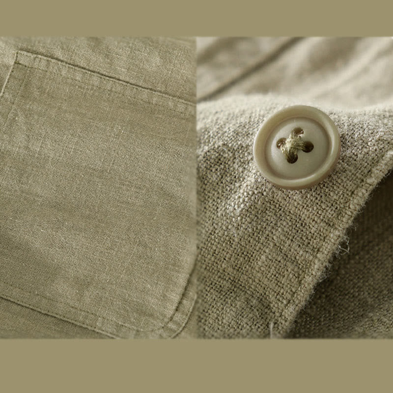 Chemise à manches longues en coton et lin avec poches pour homme, motif Buddha Stones Commute, à boutons unis - image 19