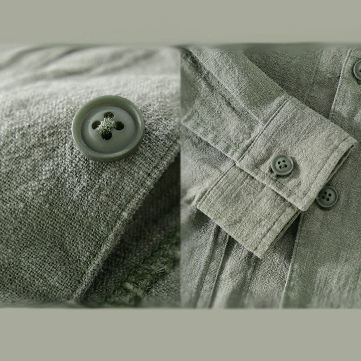 Chemise à manches longues en coton et lin avec poches pour homme, motif Buddha Stones Commute, à boutons unis - image 4
