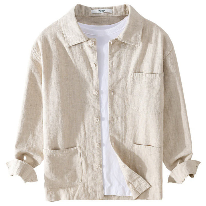 Chemise à manches longues en coton et lin avec poches pour homme, motif Buddha Stones Commute, à boutons unis - image 8