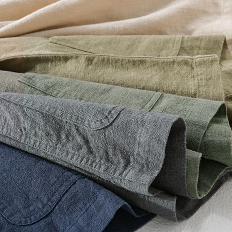 Chemise à manches longues en coton et lin avec poches pour homme, motif Buddha Stones Commute, à boutons unis - image 25