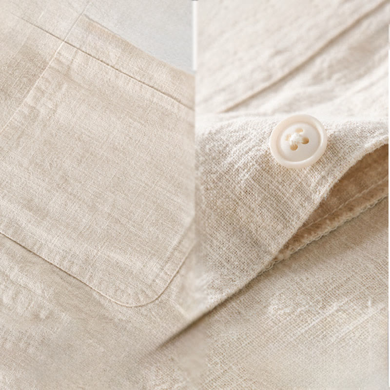 Chemise à manches longues en coton et lin avec poches pour homme, motif Buddha Stones Commute, à boutons unis - image 6