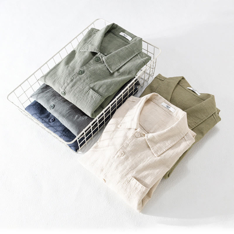 Chemise à manches longues en coton et lin avec poches pour homme, motif Buddha Stones Commute, à boutons unis - image 21