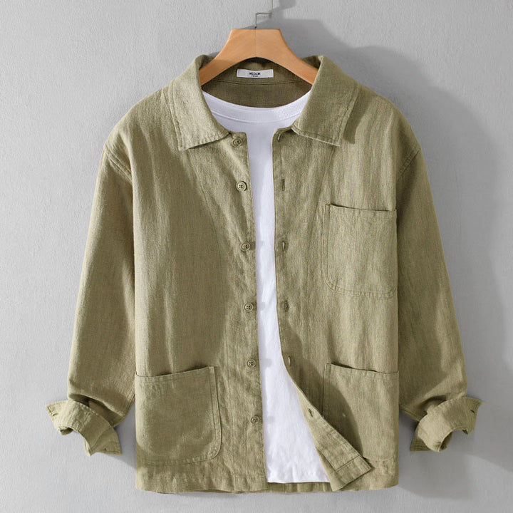 Chemise à manches longues en coton et lin avec poches pour homme, motif Buddha Stones Commute, à boutons unis - JauneVert - US/UK/AU42，EU52 (3XL) - image 17