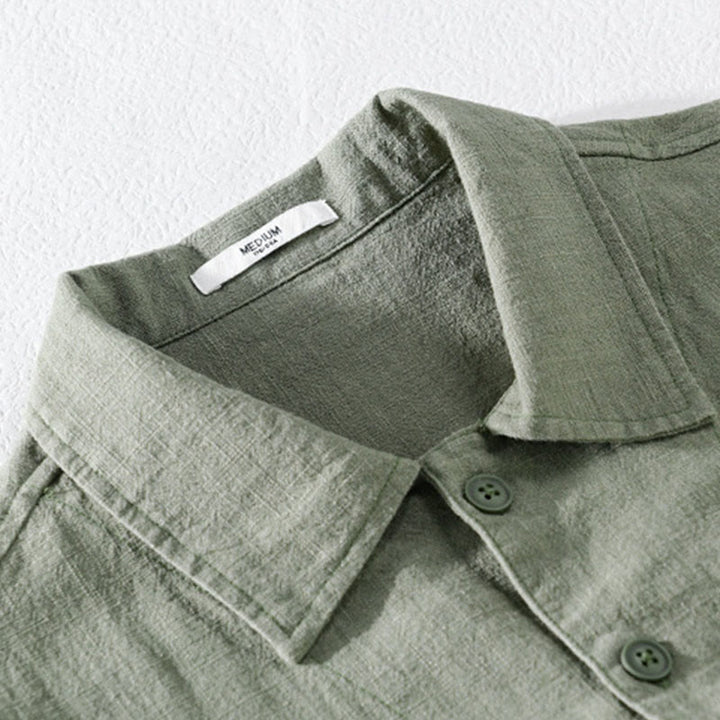 Chemise à manches longues en coton et lin avec poches pour homme, motif Buddha Stones Commute, à boutons unis - image 1