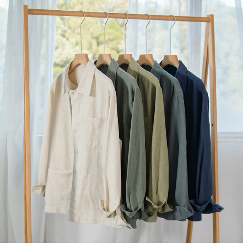 Chemise à manches longues en coton et lin avec poches pour homme, motif Buddha Stones Commute, à boutons unis - image 26