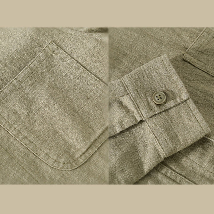 Chemise à manches longues en coton et lin avec poches pour homme, motif Buddha Stones Commute, à boutons unis - image 19