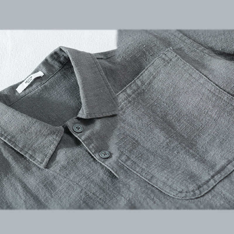 Chemise à manches longues en coton et lin avec poches pour homme, motif Buddha Stones Commute, à boutons unis - image 12