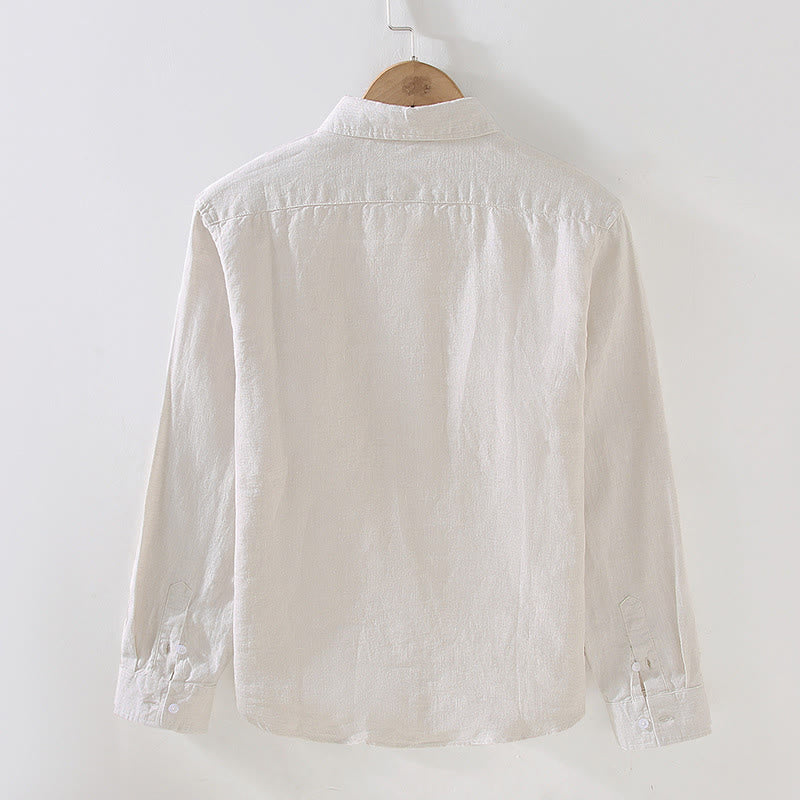 Chemise décontractée à manches longues en lin pur pour homme avec poche et motif Buddha Stones Spring - image 1