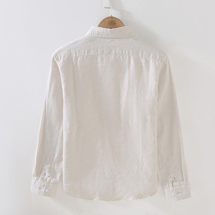 Chemise décontractée à manches longues en lin pur pour homme avec poche et motif Buddha Stones Spring - image 1