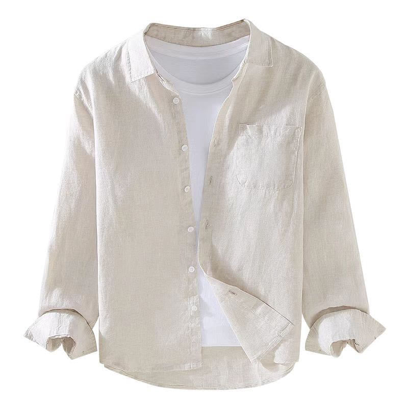Chemise décontractée à manches longues en lin pur pour homme avec poche et motif Buddha Stones Spring - image 7