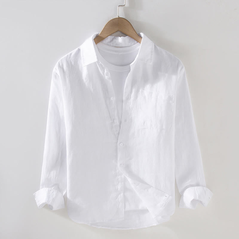 Chemise décontractée à manches longues en lin pur pour homme avec poche et motif Buddha Stones Spring - Blanc - US/UK/AU42，EU52 (3XL) - image 7