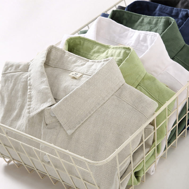 Chemise décontractée à manches longues en lin pur pour homme avec poche et motif Buddha Stones Spring - image 15