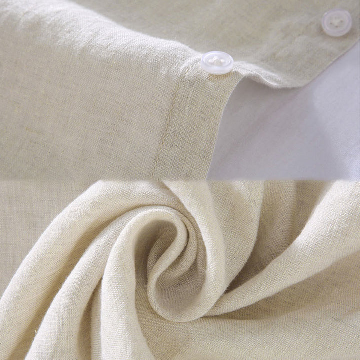 Chemise décontractée à manches longues en lin pur pour homme avec poche et motif Buddha Stones Spring - image 5