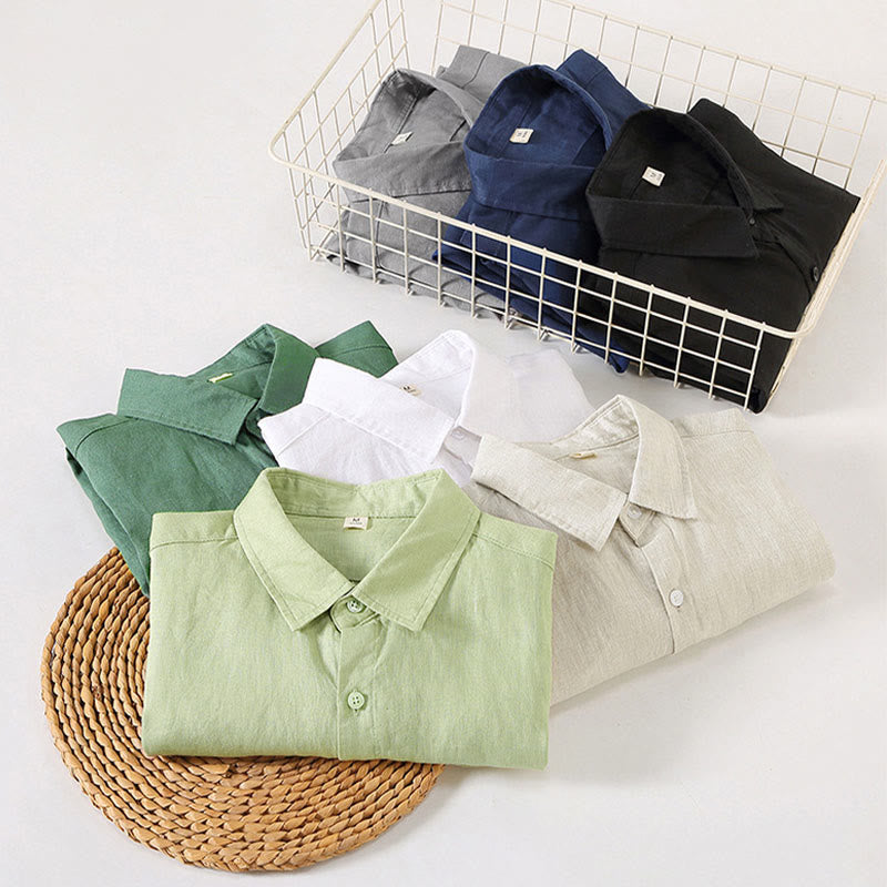 Chemise décontractée à manches longues en lin pur pour homme avec poche et motif Buddha Stones Spring - image 14