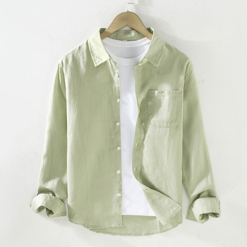 Chemise décontractée à manches longues en lin pur pour homme avec poche et motif Buddha Stones Spring - Vert pâle - US/UK/AU42，EU52 (3XL) - image 11