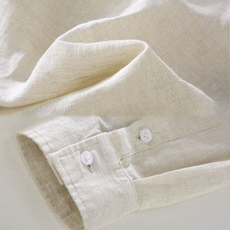 Chemise décontractée à manches longues en lin pur pour homme avec poche et motif Buddha Stones Spring - image 3