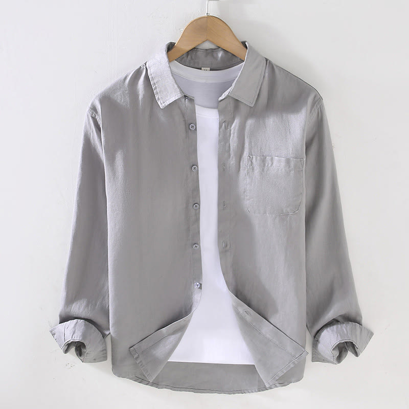Chemise décontractée à manches longues en lin pur pour homme avec poche et motif Buddha Stones Spring - Argent - US/UK/AU42，EU52 (3XL) - image 9