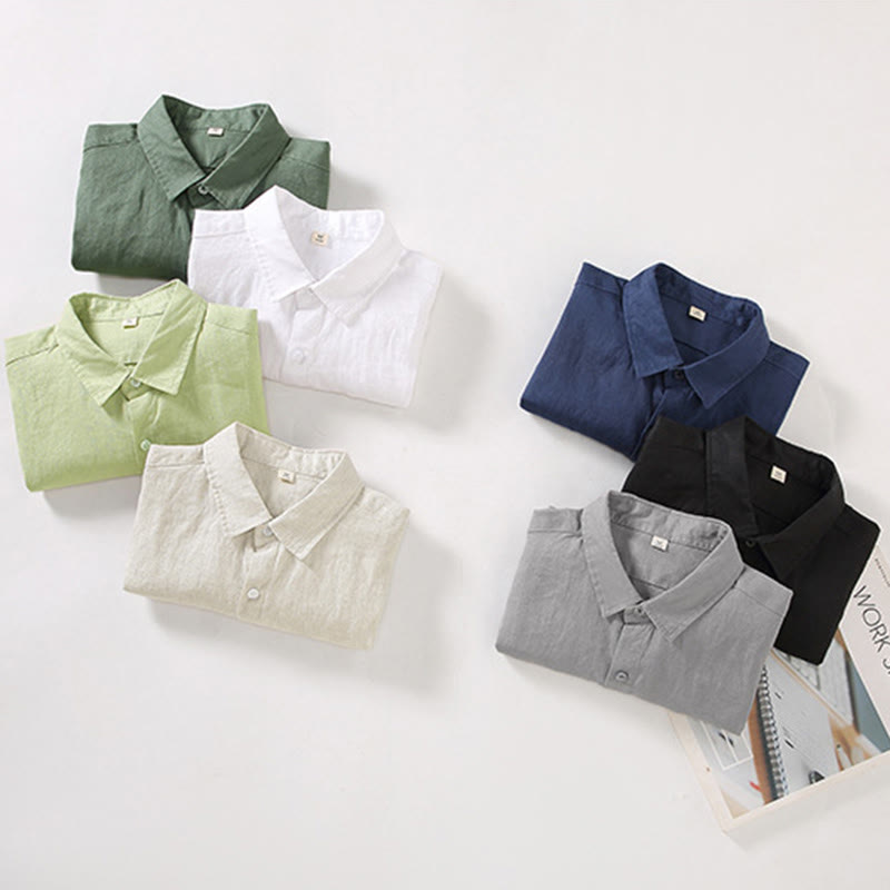 Chemise décontractée à manches longues en lin pur pour homme avec poche et motif Buddha Stones Spring - image 14