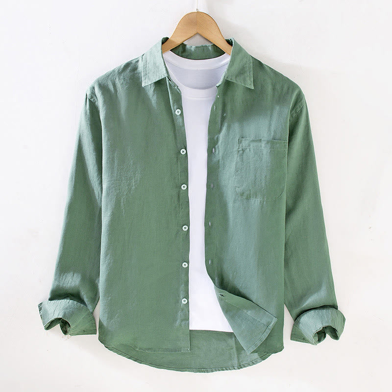 Chemise décontractée à manches longues en lin pur pour homme avec poche et motif Buddha Stones Spring - Vert mer moyen - US/UK/AU42，EU52 (3XL) - image 10