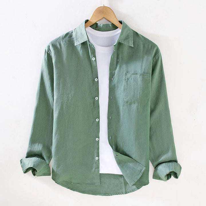 Chemise décontractée à manches longues en lin pur pour homme avec poche et motif Buddha Stones Spring - Vert mer moyen - US/UK/AU42，EU52 (3XL) - image 10